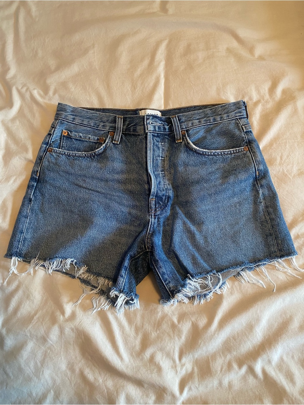 Agolde Distressed High-Rise Denim Cutoff Shorts - Blue